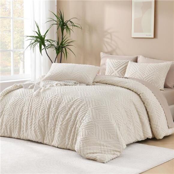 King Size Comforter Set Beige, 3 Pieces Boho King Bedding Comforter Set Cream - Picture 1 of 8